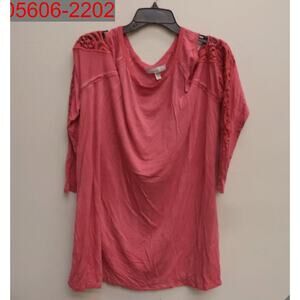 Fourteenth Place Plus Women Rose Dust Cold Shoulder Lace Trim Long Sleeve Top 2x